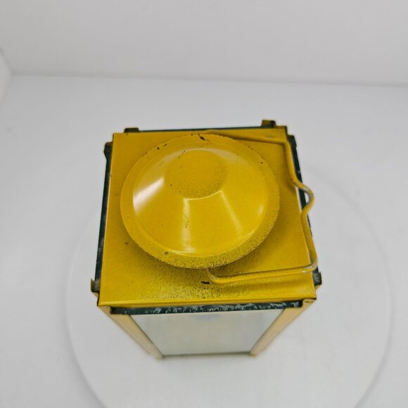 Vintage Square Yellow Square Lantern With Amber Hobanil Oil Lamp Hong Kong - Picture 6 of 6